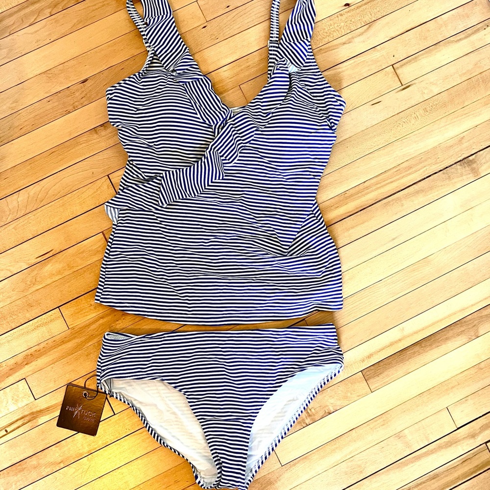 Brand New NipTuck blue and white stripped 2-piece Swimsuit
